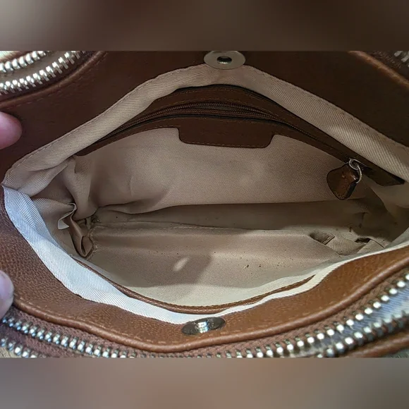 Dana Buchman Crossbody Bag Canvas Monogram Tan Preppy Classy Abstract Equestrian - Picture 10 of 14